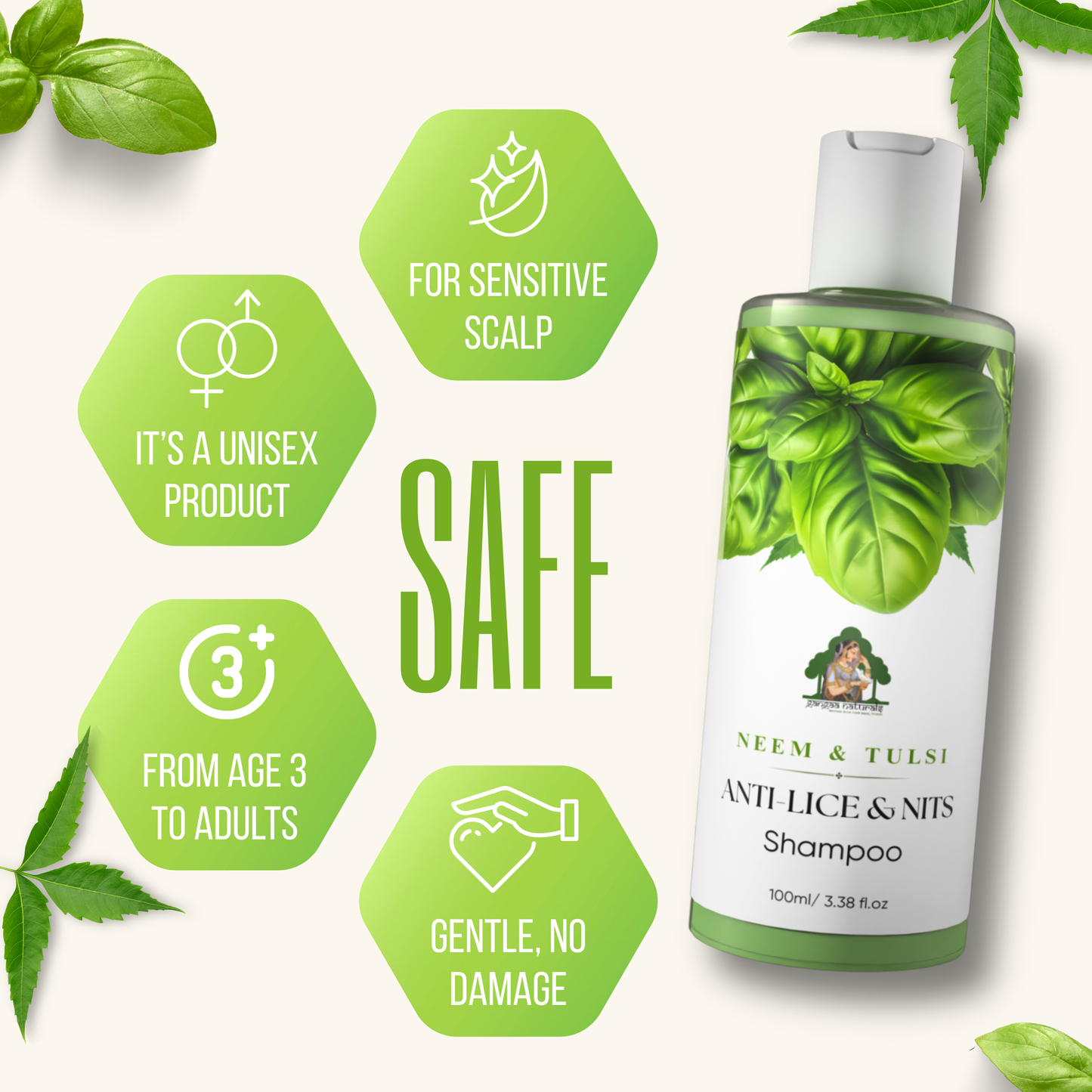 Gangaa Naturals Neem & Tulsi ANTI-LICE & NITS Shampoo 100ml